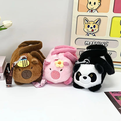 Panda Print Faux Fur Shoulder Bag Stylish Round Tote Bag Casual Style Single Crossbody Bag