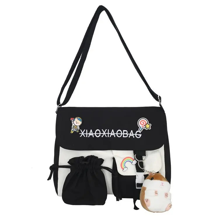 Simple Canvas Messenger Bag Large Capacity Crossbody Bag Trendy Flap Shoulder Bag