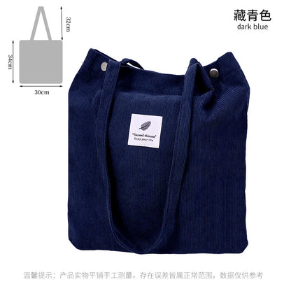 Corduroy Canvas Tote Bag – Minimalist Shoulder Bag for Women