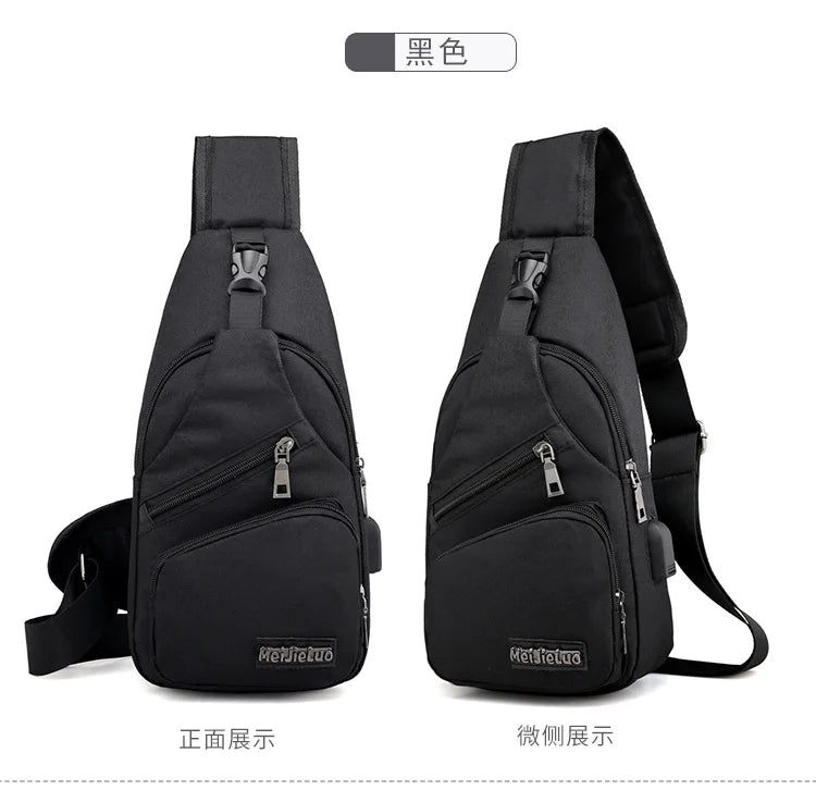 Men S Multifunctional Shoulder Bag Usb Charging Leisure Sports Large Capacity Waterproof Oxford