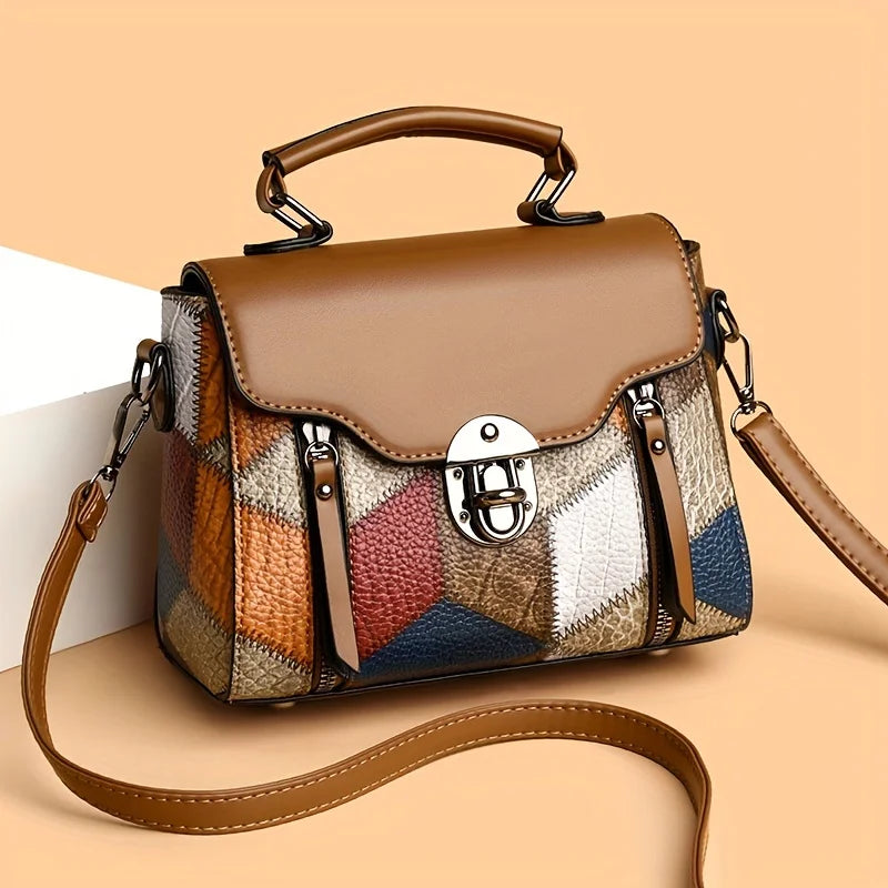 Retro Patchwork Leather Crossbody Bag – Women's Shoulder Handbag