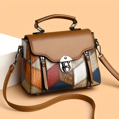 Retro Patchwork Leather Crossbody Bag – Women's Shoulder Handbag