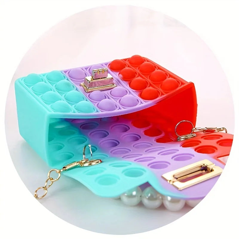 Silicone Bubble Pop Crossbody Bag – Cute Jelly Purse with Pearl Handle