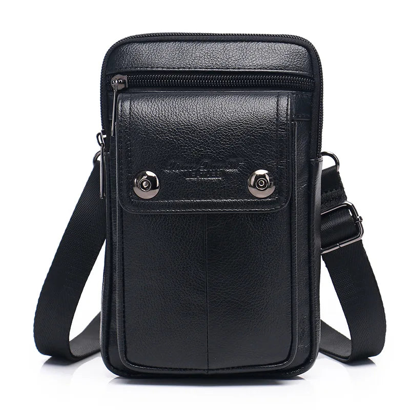 Men S Mobile Phone Waist Bag Leather Multifunctional 7 Cross-Body Shoulder Retro Wear Belt