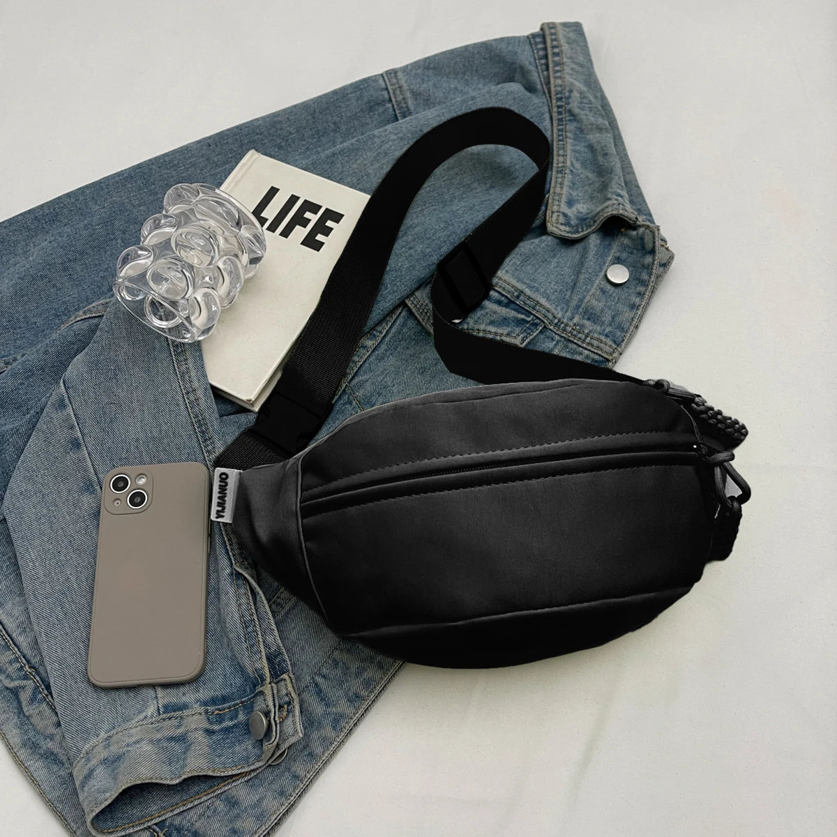 Women S Lightweight Nylon Waist Bag Large Capacity Zipper Multiple Compartments Crossbody Stylish