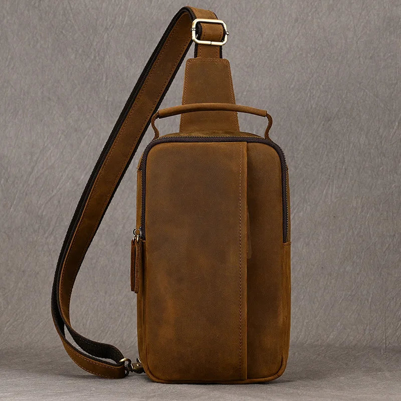 Crazy Horse Skin Breast Bag Head Layer Cowhide Retro Cross Body Outdoor Shoulder Leather
