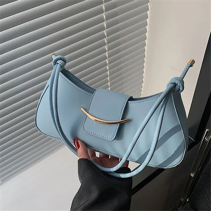 PU Leather Shoulder Bag – Minimalist Underarm Baguette Handbag