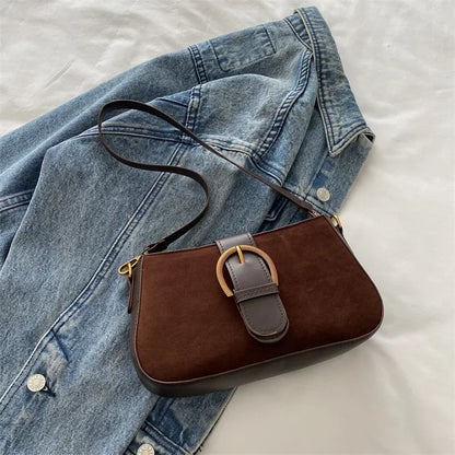 Suede Baguette Bag – Women's Small Shoulder & Crossbody Purse