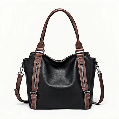 Faux Leather Tote Bag – Multi-Zipper Shoulder Handbag for Women