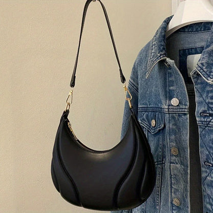 Shoulder Hobo Bag – Chic Crescent Handbag with Gold Hardware