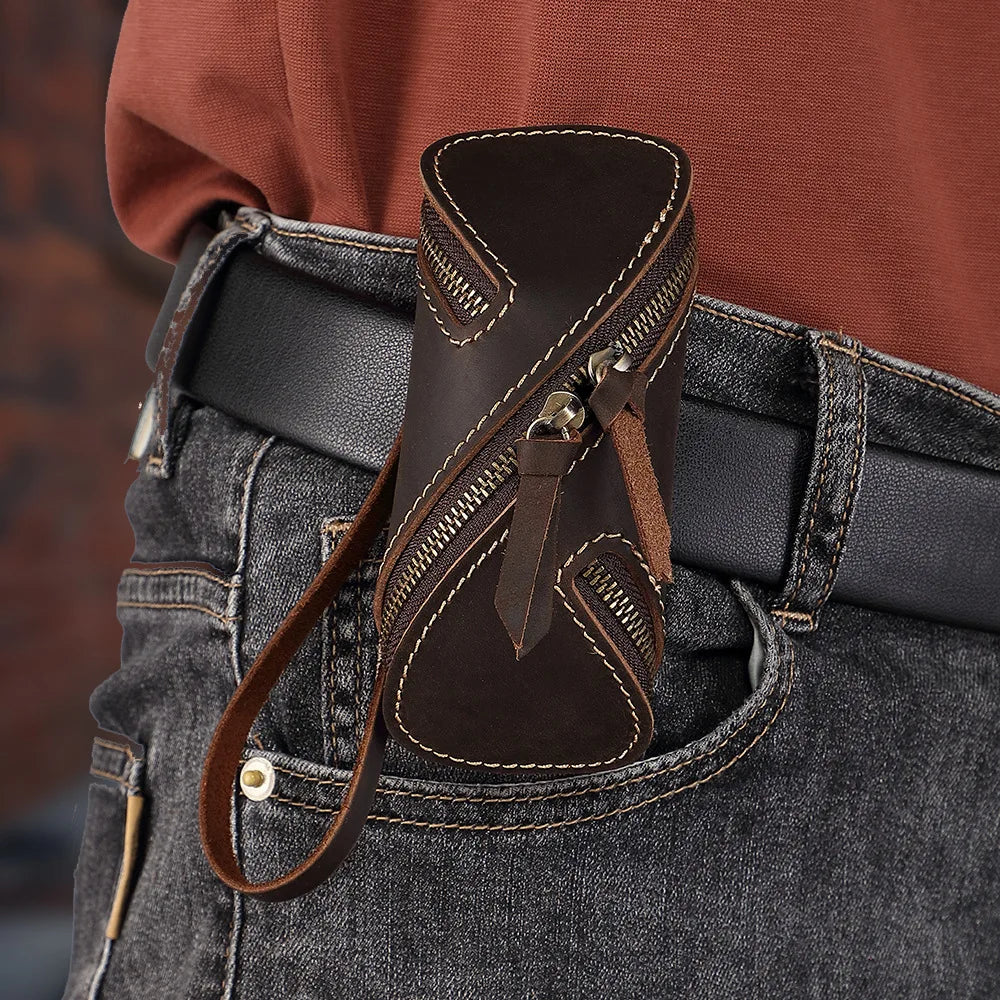 Top-Grain Cowhide Car Key Waist Bag Genuine Leather Waist Strap Bag Door Key Hand-Held Cowhide Small