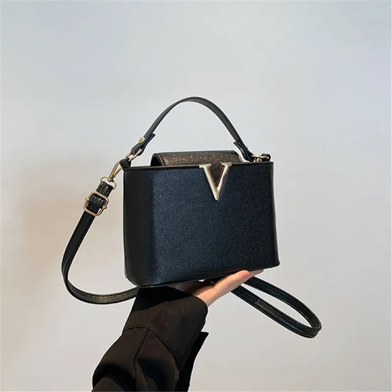 V-Shaped PU Leather Tote Bag for Women - Chic Shoulder Handbag