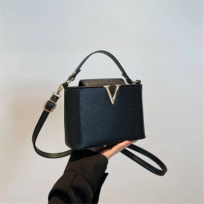 V-Shaped PU Leather Tote Bag for Women - Chic Shoulder Handbag