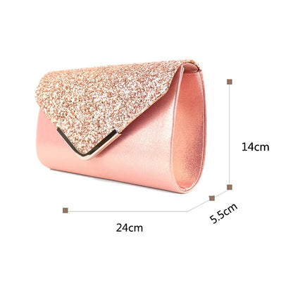 Sparkly Black Evening Clutch Bag Envelope Purse Gold Chain Parties Prom Special Occasions Formal