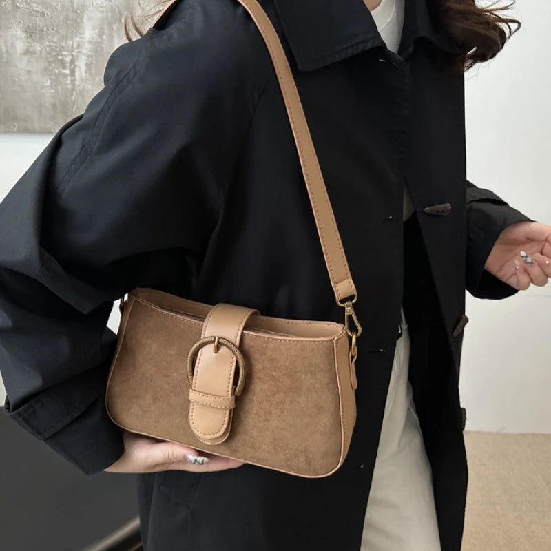 Suede Baguette Bag – Women's Small Shoulder & Crossbody Purse