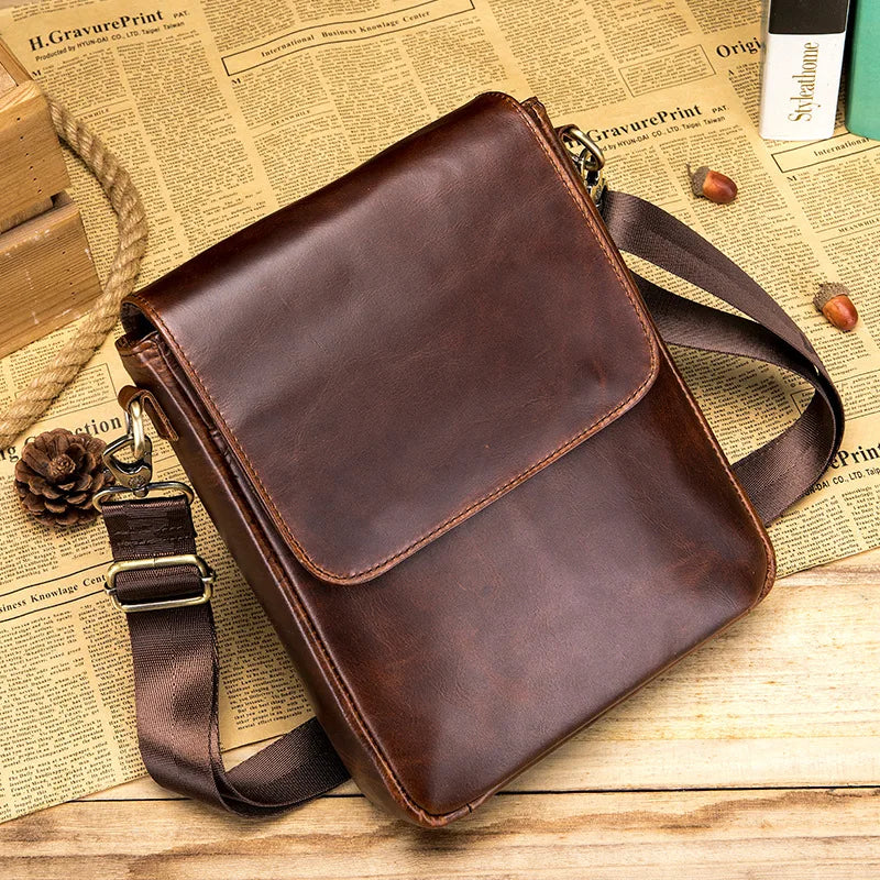 Top-Grain Cowhide Men S Single-Shoulder Bag Large-Capacity Retro Genuine Leather Men S Crossbody Bag