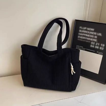 Corduroy Daily Handbag Fashionable Versatile Shoulder Bag Women Multi-Compartment Zipper Closure