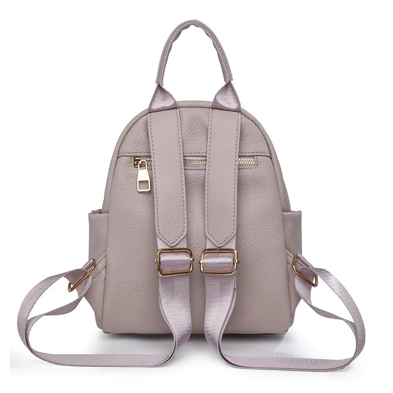 Litchi Pattern Leather Backpack Compact Casual Rucksack Top Handle Adjustable Straps Ideal Work