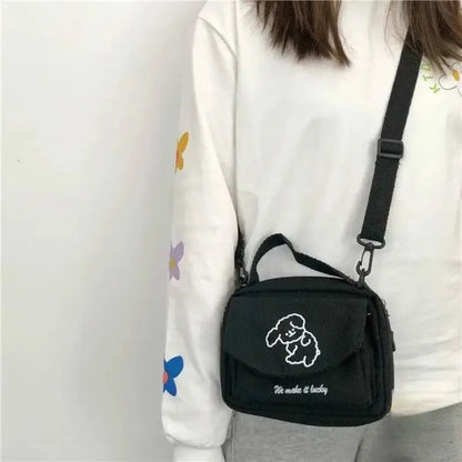 Cute Canvas Crossbody Bag – Small Cartoon Shoulder Bag for Teen Girls