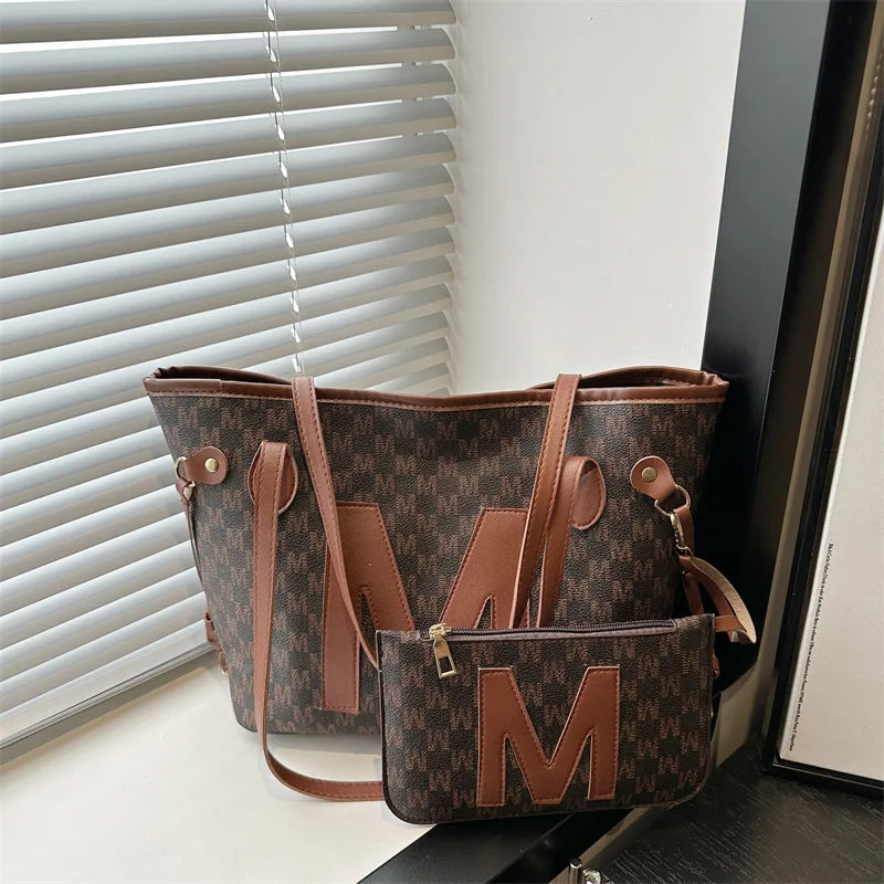 Monogram Tote Bag Set – Large Shoulder Bag with Mini Pouch