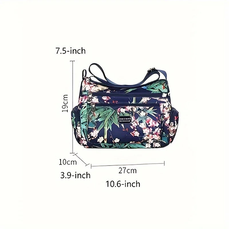 Floral Print Crossbody Bag Trendy Nylon Shoulder Bag Women S Multi Layer Messenger Bag Travel