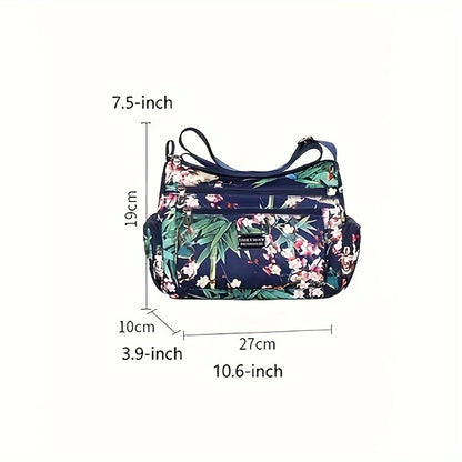 Floral Print Crossbody Bag Trendy Nylon Shoulder Bag Women S Multi Layer Messenger Bag Travel