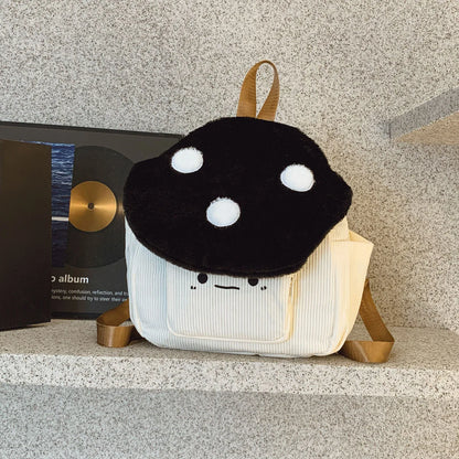 Fashionable Plush Cartoon Mushroom Student Backpack Soft Lightweight Large Capacity Girl S School