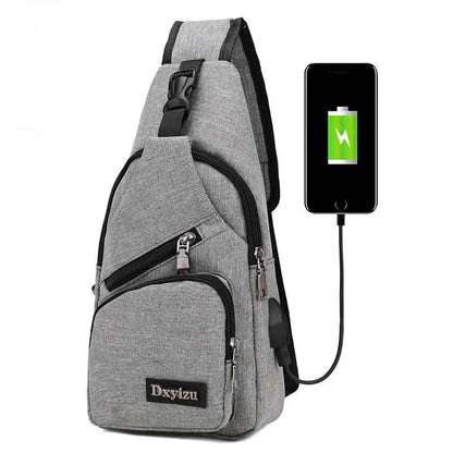 Men S Multifunctional Shoulder Bag Usb Charging Leisure Sports Large Capacity Waterproof Oxford