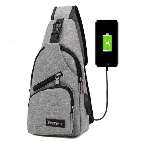 Men S Multifunctional Shoulder Bag Usb Charging Leisure Sports Large Capacity Waterproof Oxford