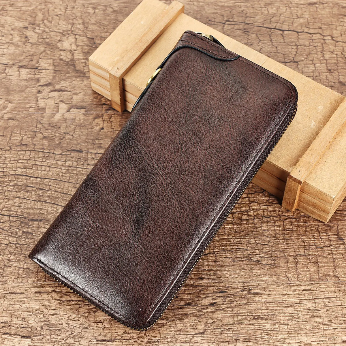 Genuine Leather Long Vintage Handcrafted Wallet Cowhide Zipper