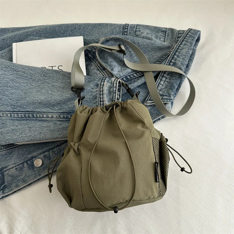 Drawstring Shoulder Crossbody Bag Lightweight Nylon