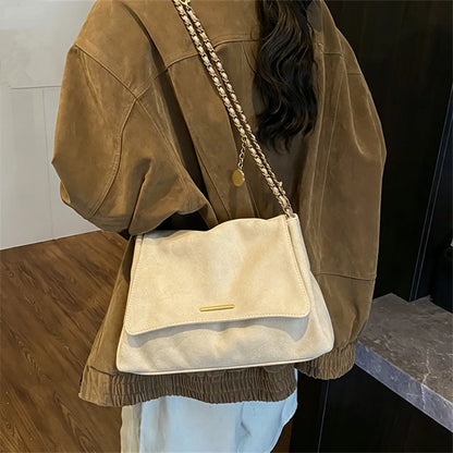 Retro Suede Chain Shoulder Bag – Large Capacity Crossbody Handbag for Women