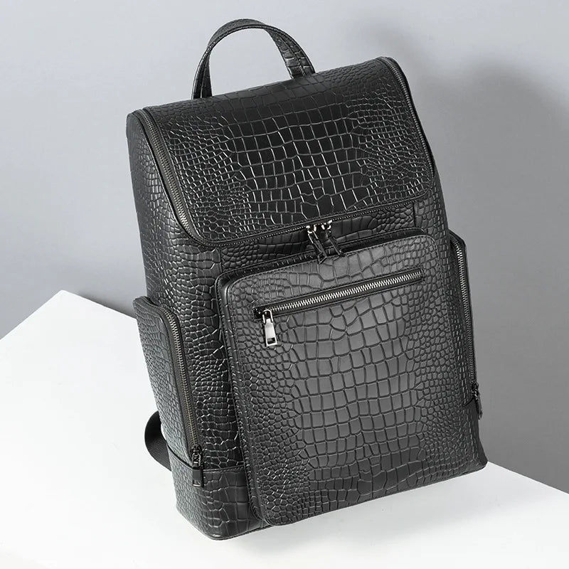 Multi-Pocket Large Capacity 16-Inch Computer Bag Men S Genuine Leather Crocodile Pattern High-End