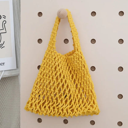 Macrame Net Tote Bag – Boho Knitted Cotton Rope Shoulder Bag