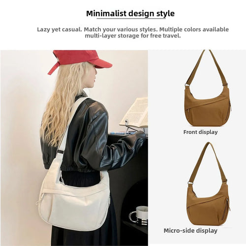 Fashionable Languid Lazy Wind Large Capacity Crossbody Bag Simple All Kinds Nylon Female Trend Light