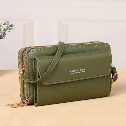 Multi-Zipper Crossbody Bag – Women's PU Leather Phone Purse & Clutch Wallet