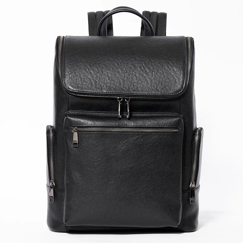 Men S Genuine Leather High-End Double-Shoulder Bag Simple Flap
