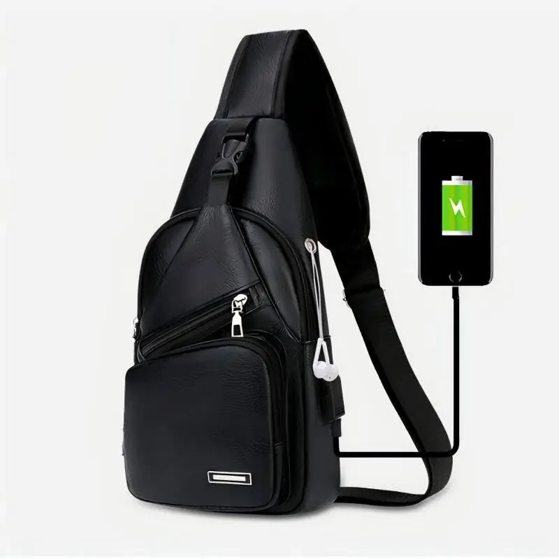 Homefish Simple Fashionable Casual Solid Color Pu Multifunctional Usb Charging Zipper Chest Bag