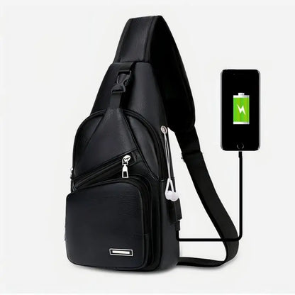 Homefish Simple Fashionable Casual Solid Color Pu Multifunctional Usb Charging Zipper Chest Bag