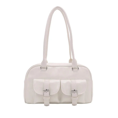 Patent Leather Tote Bag for Women – Retro Buckle Shoulder Handbag