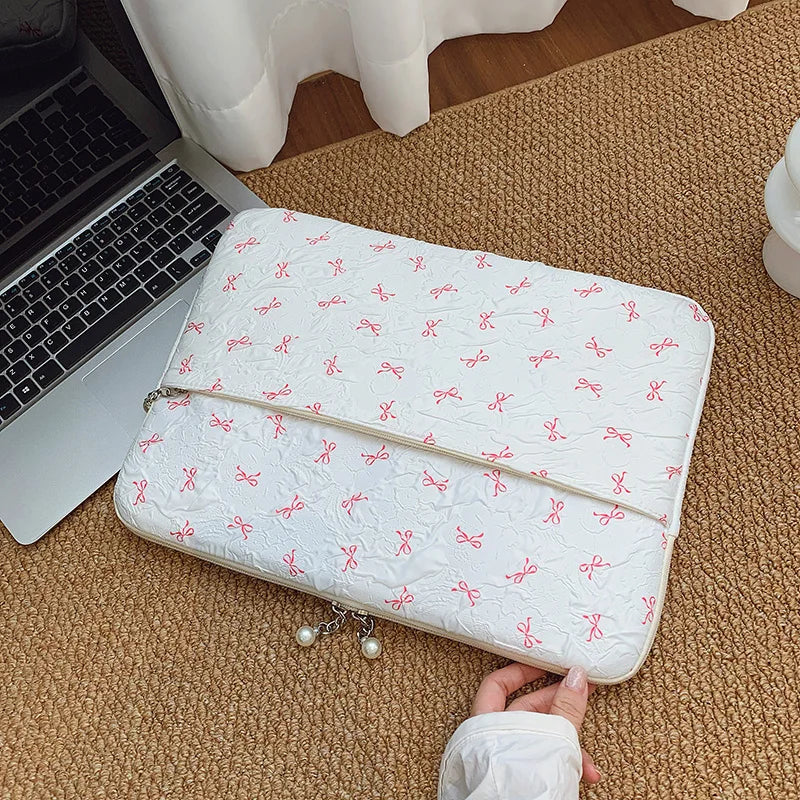 Professional Laptop Bag Pearl Accent Zipper 13 15 Inch Ruffled Texture Shock-Resistant Cover Work