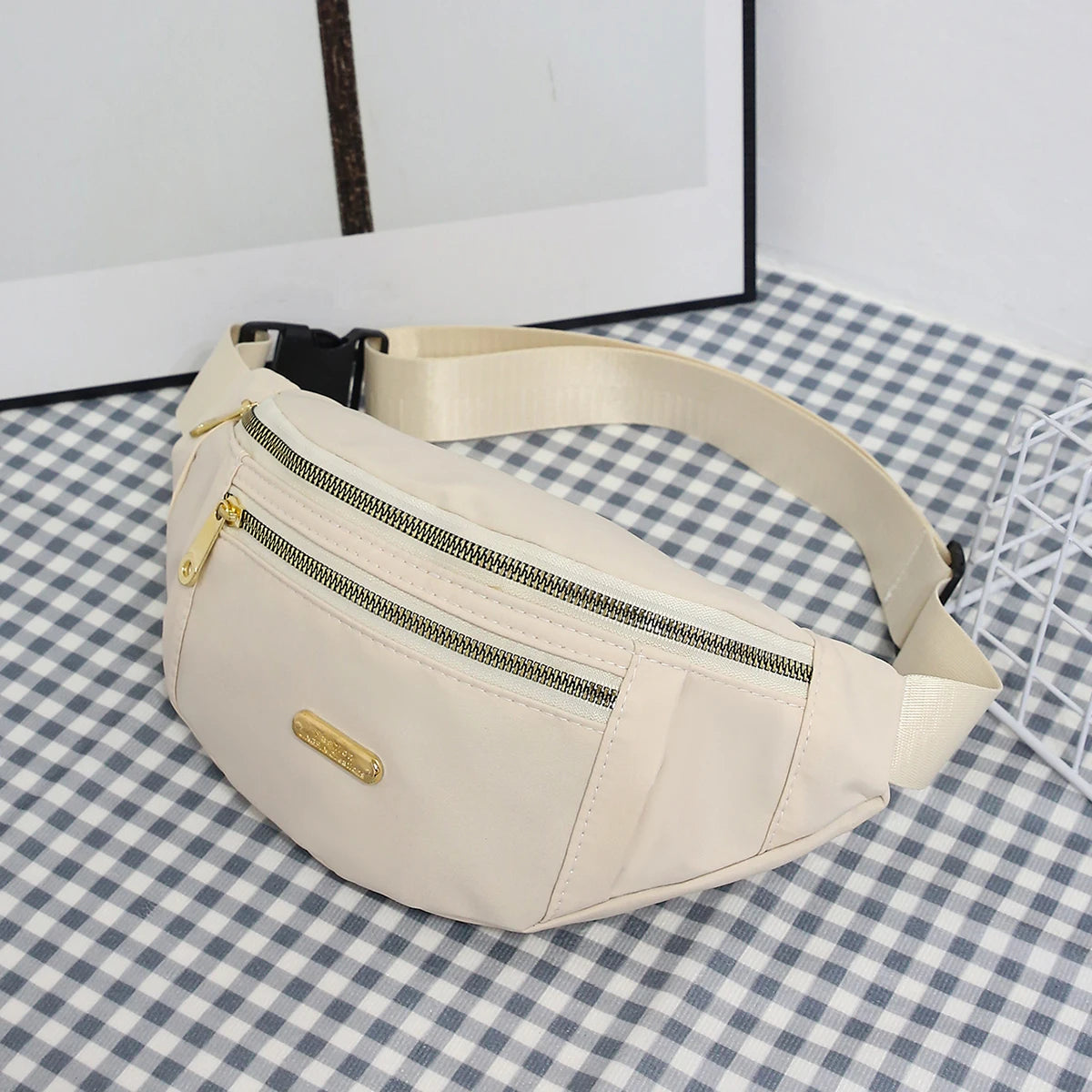 Leisure Simple Unisex Waist Bag Nylon Solid Color Chest Waterproof Wear-Resistant Lightweight