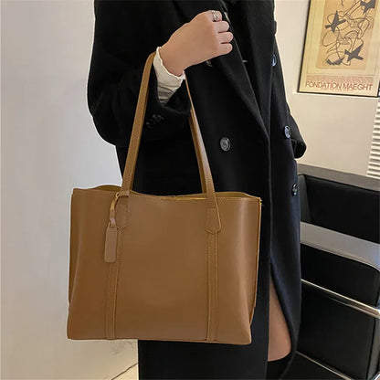 Large Capacity Women's Leather Tote Bag – Soft Shoulder Handbag