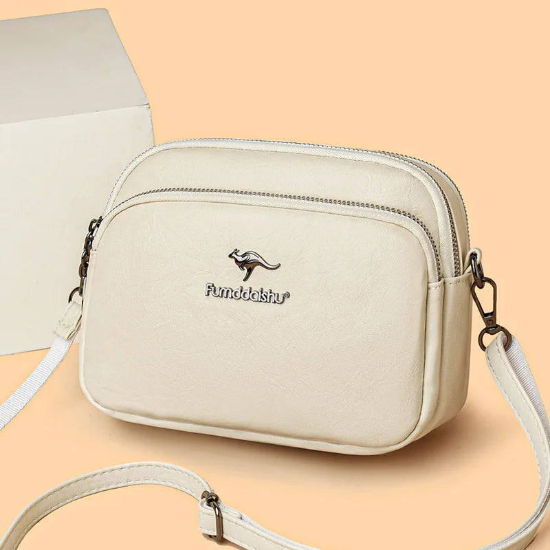 Faux Leather Crossbody Bag for Women – Multi-Zip Shoulder Purse