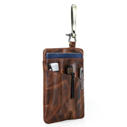 Retro Cowhide Outdoor Tool Flashlight Storage Bag Large Hook Buckle Around Waist Genuine Leather