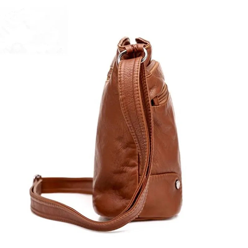 Soft Leather Crossbody Bag – Multi-Pocket Shoulder Messenger Purse