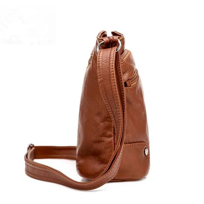 Soft Leather Crossbody Bag – Multi-Pocket Shoulder Messenger Purse