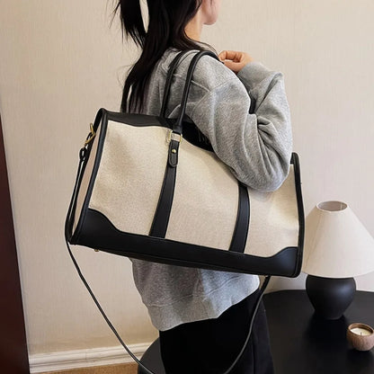 Large Travel Duffle Bag for Women – Vintage Canvas & PU Leather Weekender