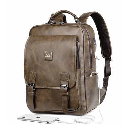14-Inch Computer Bag Pu Leather Men S Travel Backpack Double Shoulder Straps