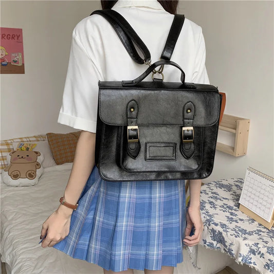 Pu Leather Flip-Top Hand-Held Messenger Bag Girls Jk Schoolbag Crossbody Commuter Bag